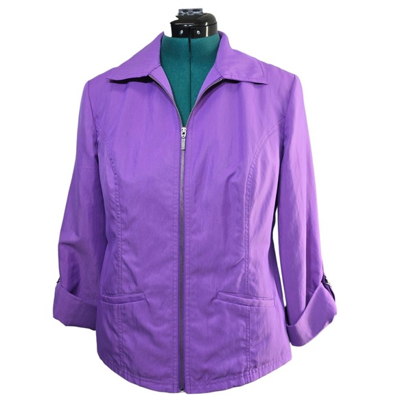 Chico's Full Zip Purple Lightweight Jacket Roll Tab‎ Sleeves Womens Size 1 M/8 - Picture 1 of 9